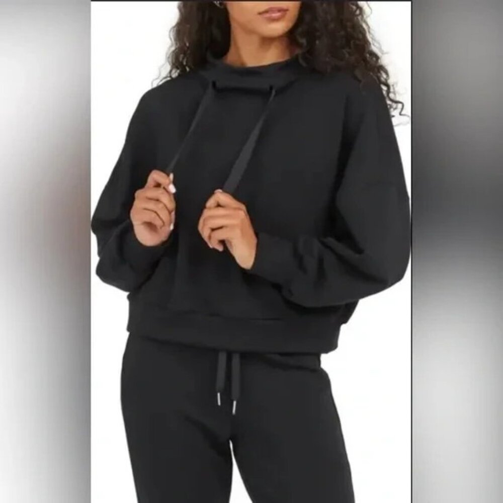 Spanx Airluxe At The Hip Pullover Women's Plus Sz 3X Sweatshirt Black Soft Cozy